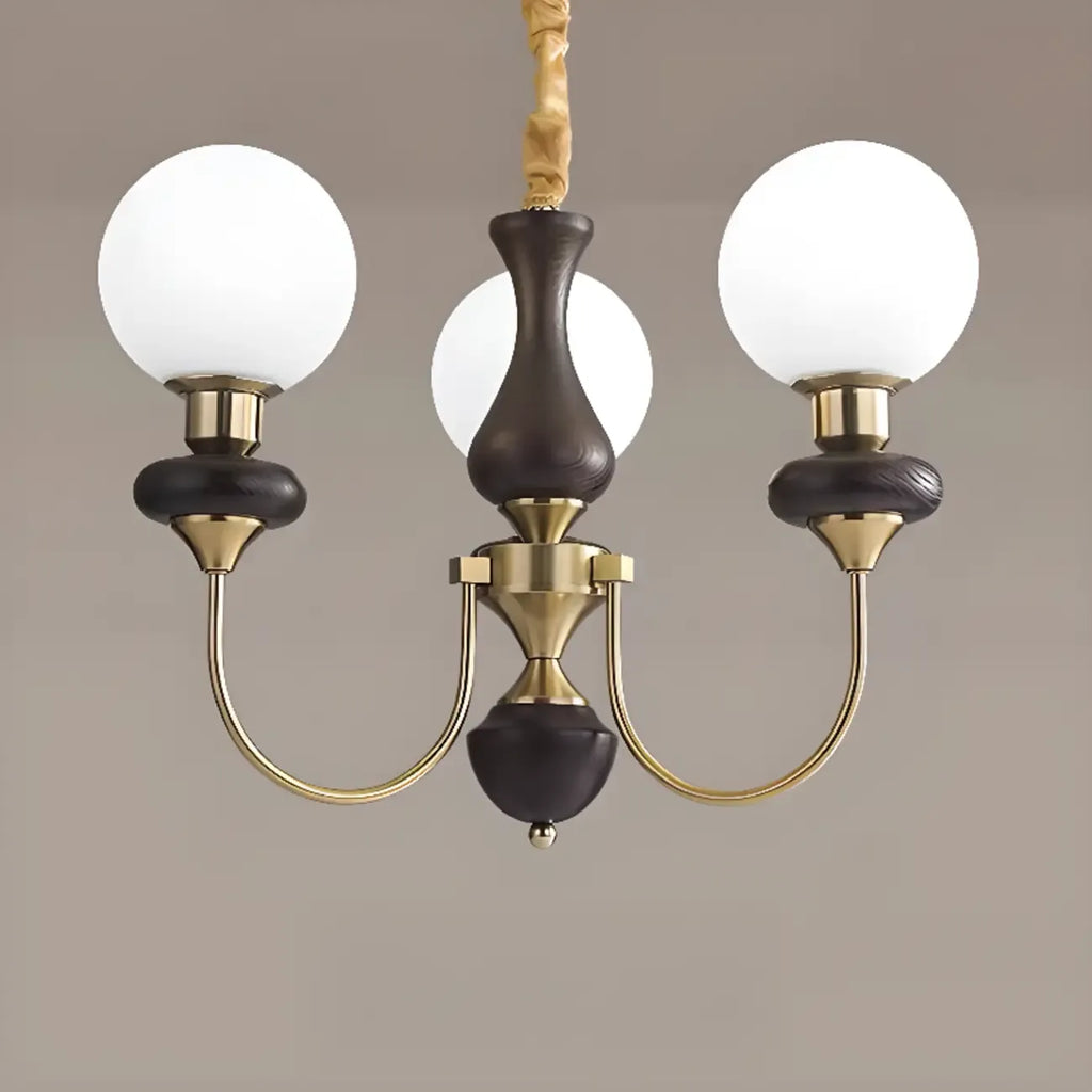 Lustre simple en bois, or et verre blanc, or