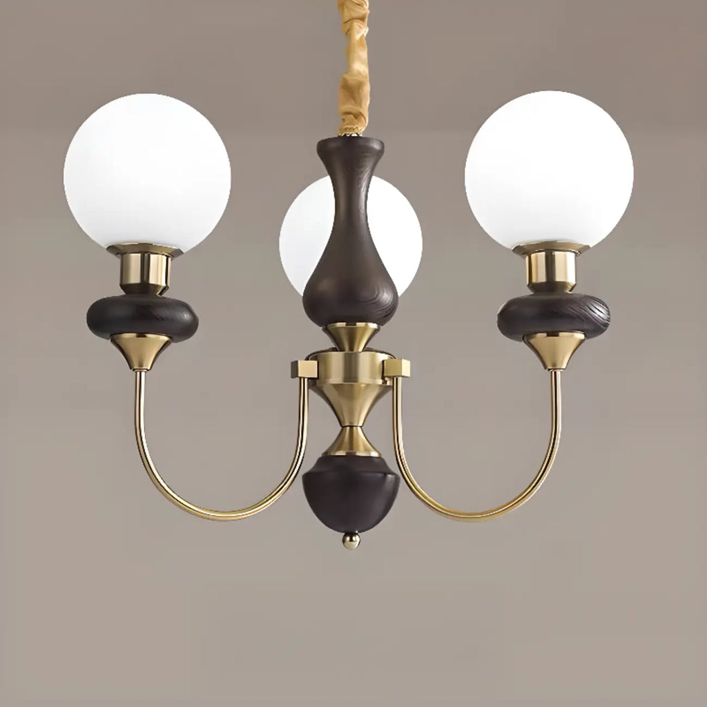 Lustre simple en bois, or et verre blanc, or