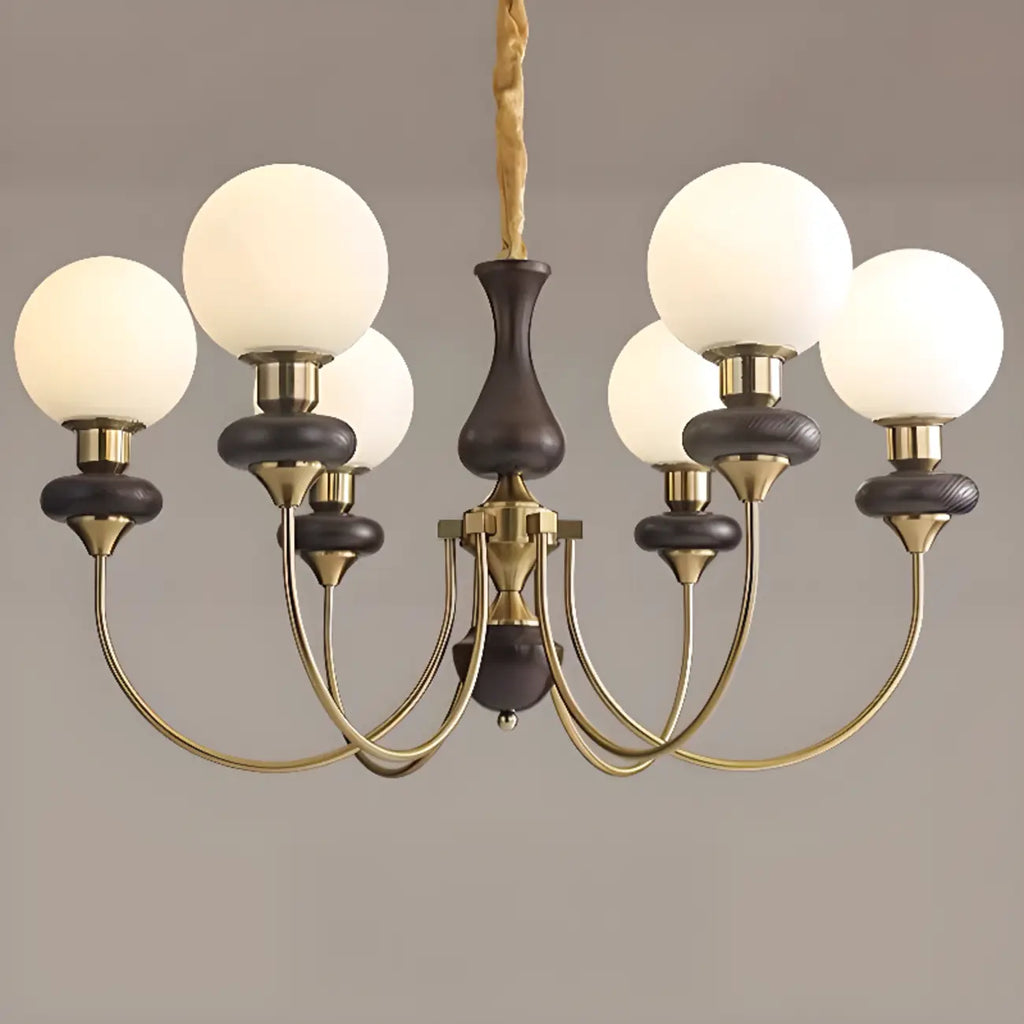 Lustre simple en bois, or et verre blanc, or