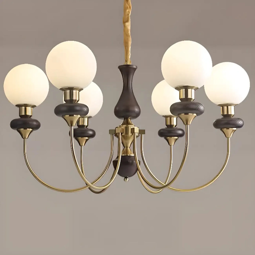 Lustre simple en bois, or et verre blanc, or