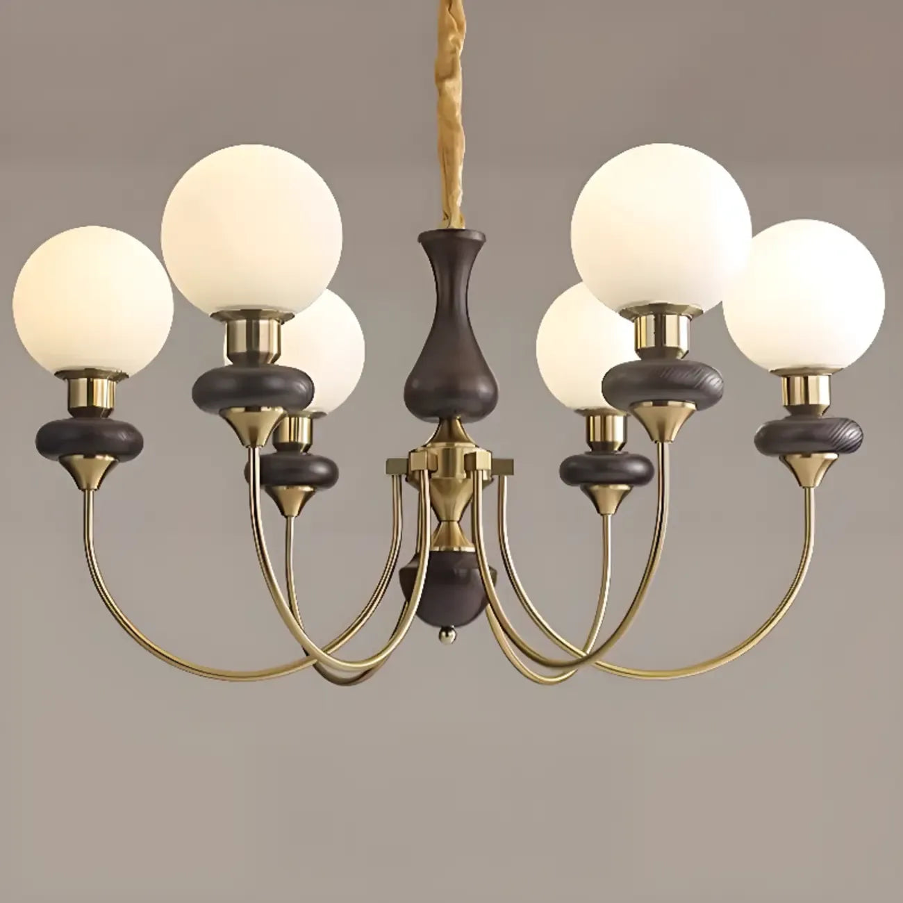 Lustre simple en bois, or et verre blanc, or