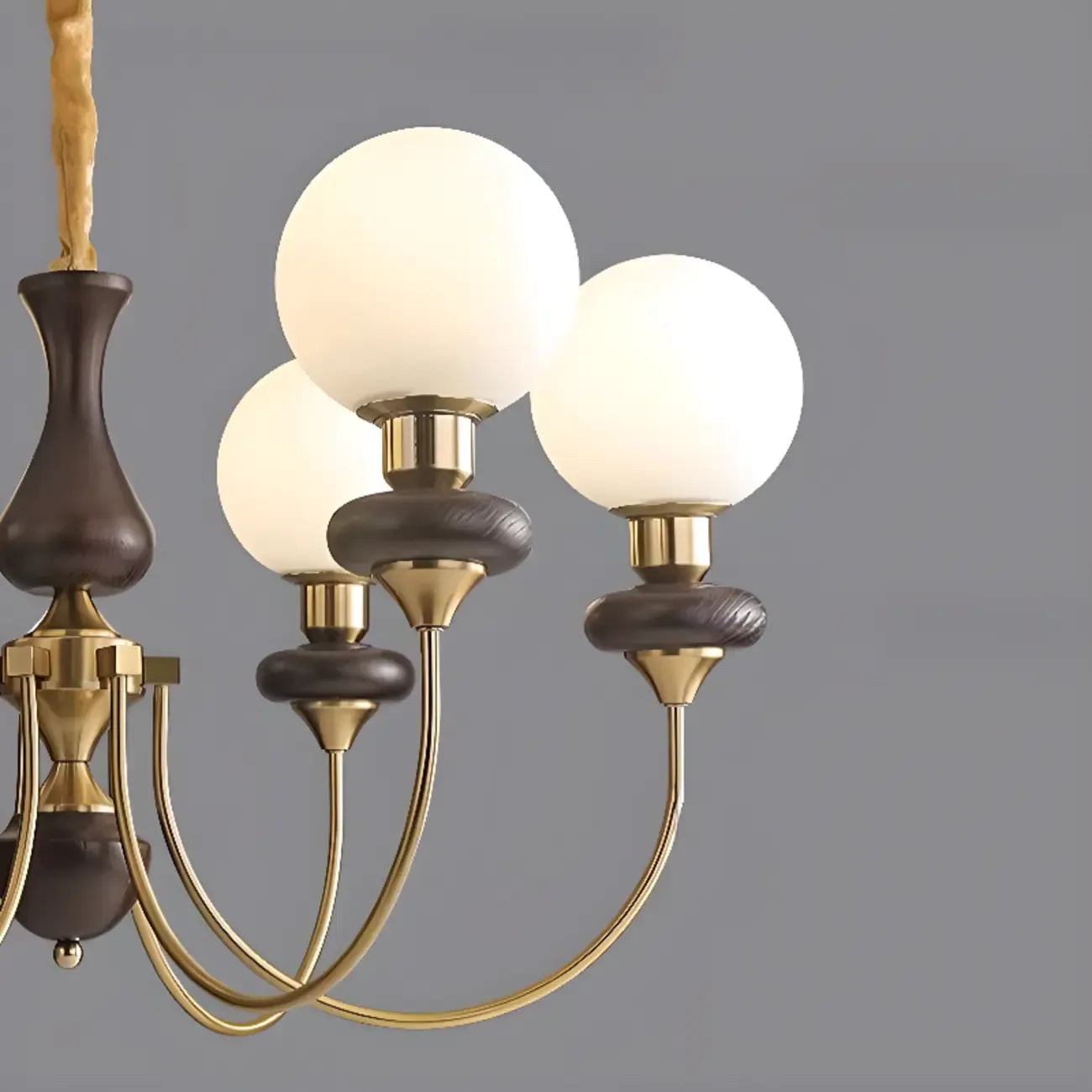 Lustre simple en bois, or et verre blanc, or