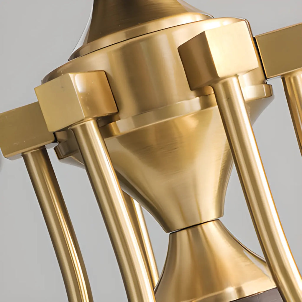 Lustre simple en bois, or et verre blanc, or