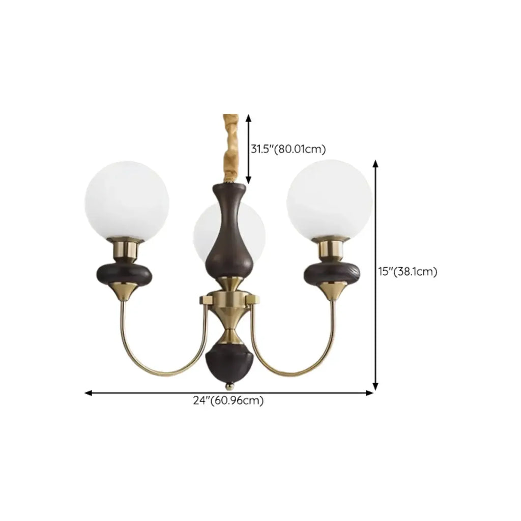 Lustre simple en bois, or et verre blanc, or