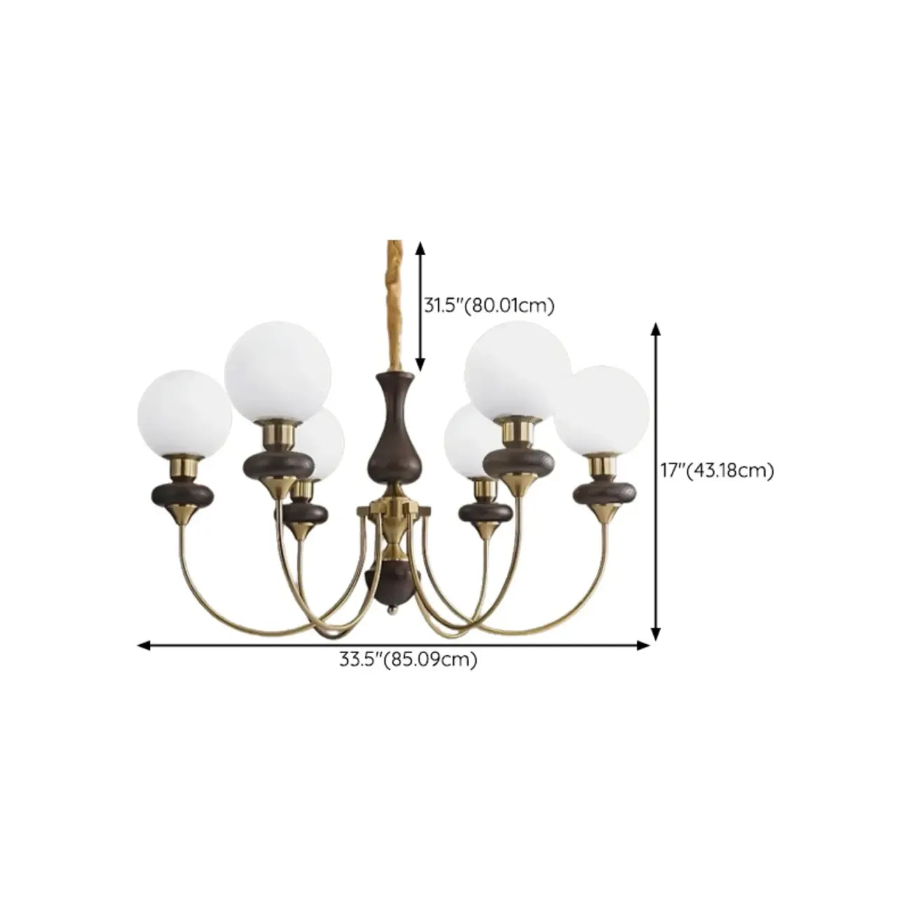 Lustre simple en bois, or et verre blanc, or