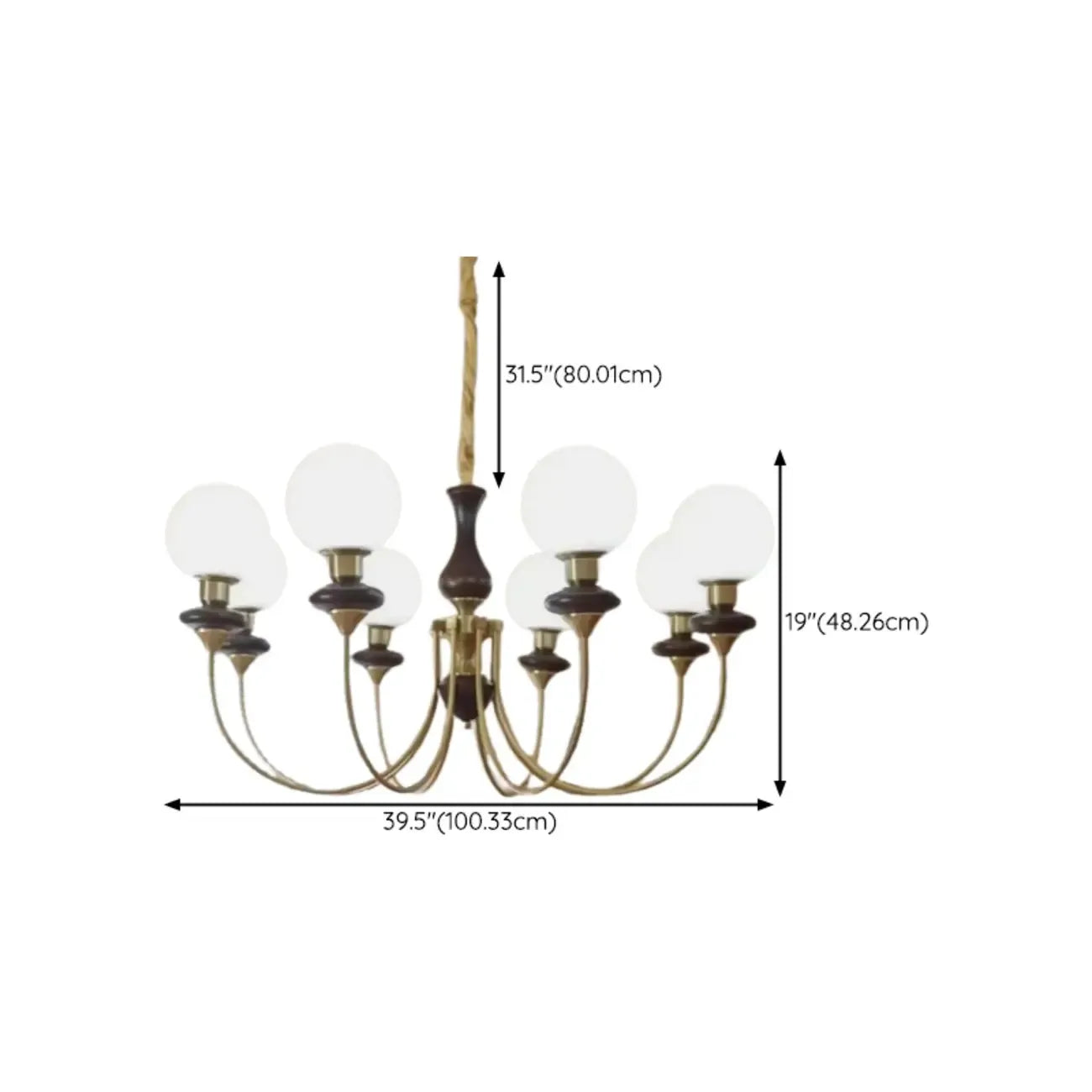 Lustre simple en bois, or et verre blanc, or