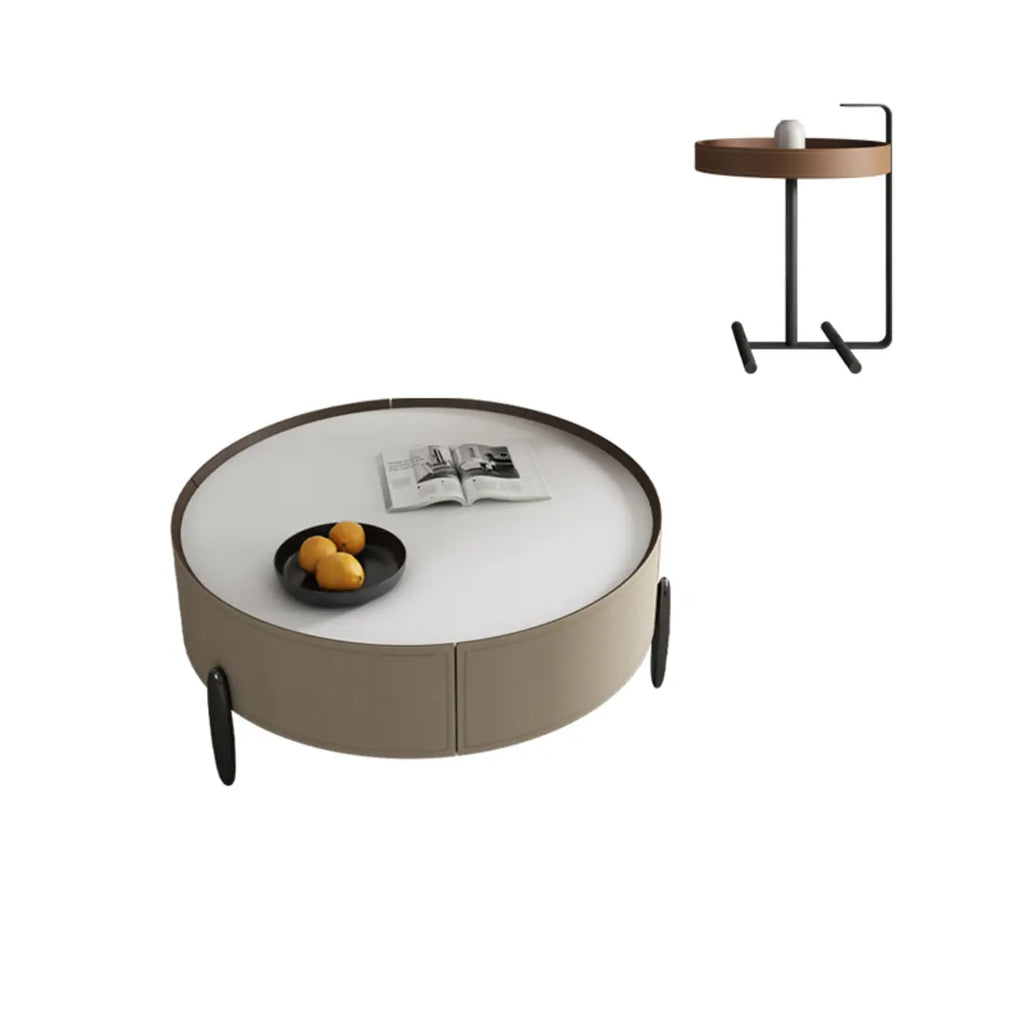 Table basse ronde beige moderne avec rangement pour salon