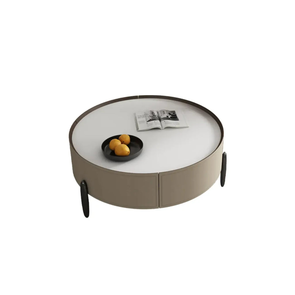 Table basse ronde beige moderne avec rangement pour salon