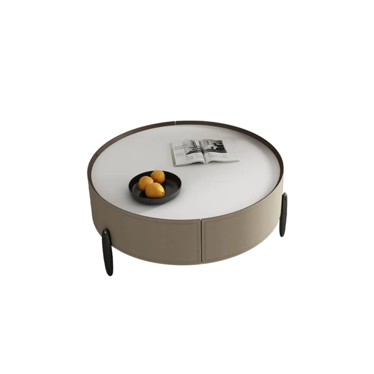 Table basse ronde beige moderne avec rangement pour salon