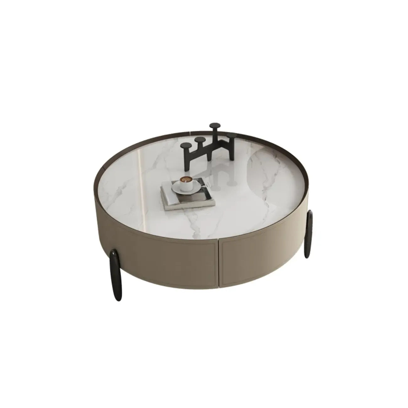 Table basse ronde beige moderne avec rangement pour salon