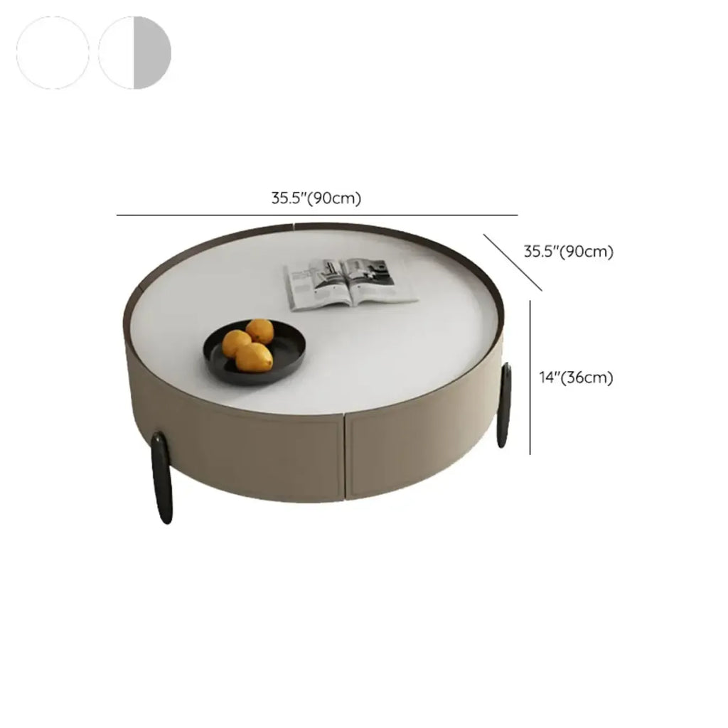 Table basse ronde beige moderne avec rangement pour salon
