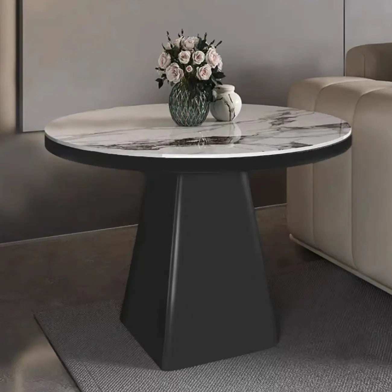 Table d'appoint carrée en marbre noir pour salon
