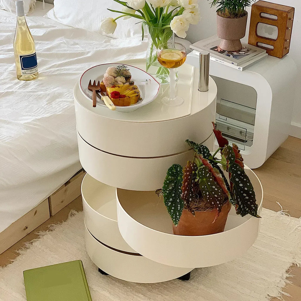 Table de chevet pivotante blanc cassé simple avec tiroirs de rangement