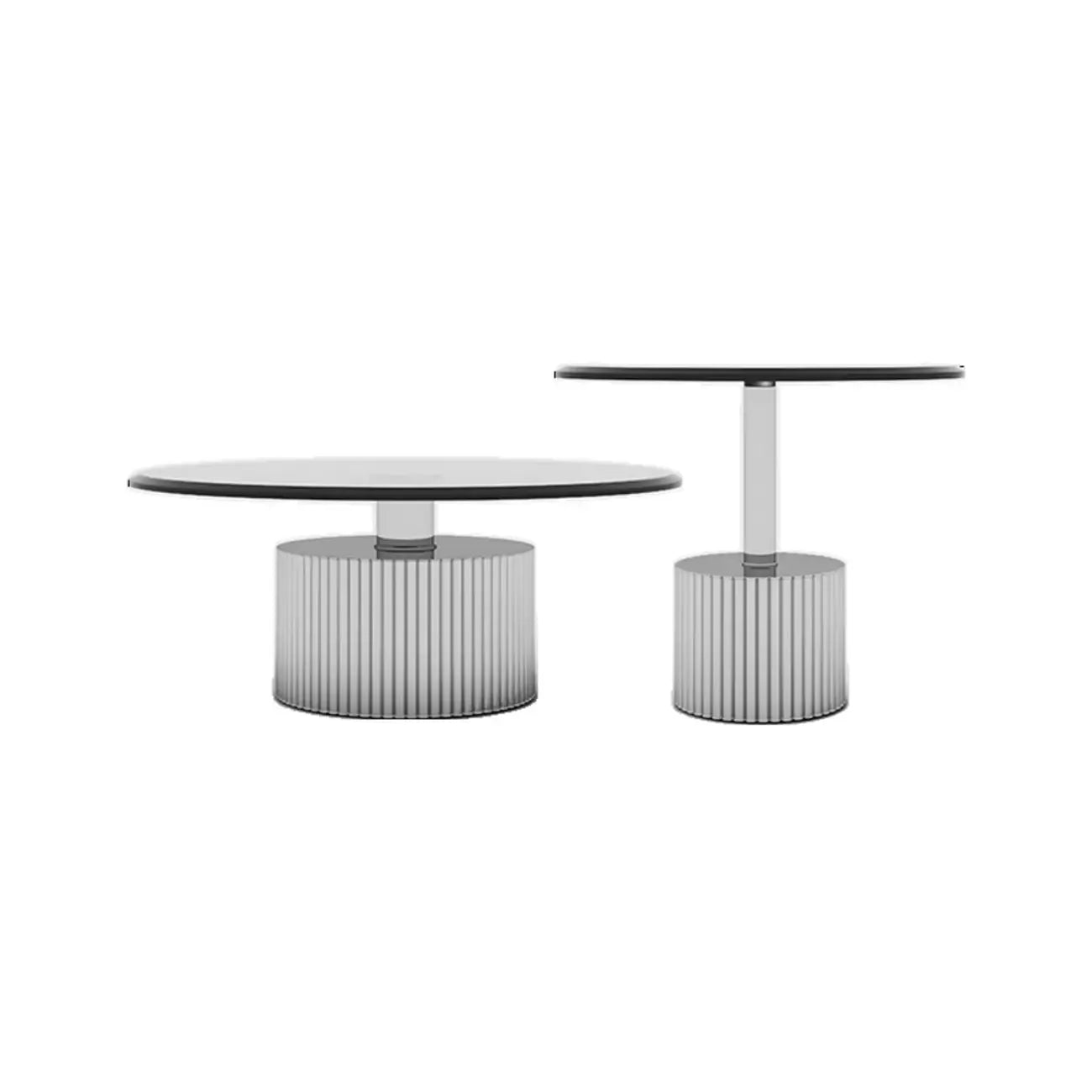 Table basse ronde moderne en verre imperméable avec piètement argenté