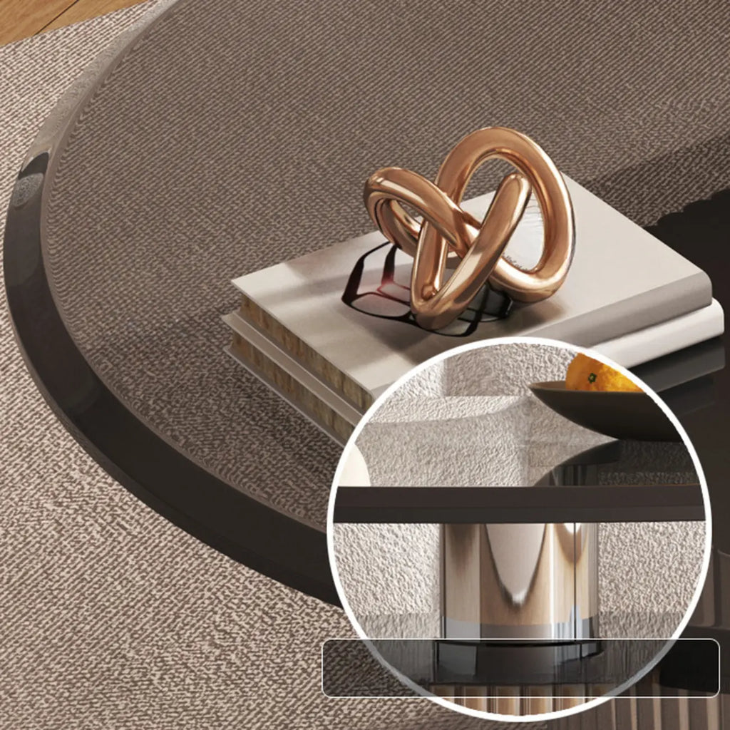 Table basse ronde moderne en verre imperméable avec piètement argenté