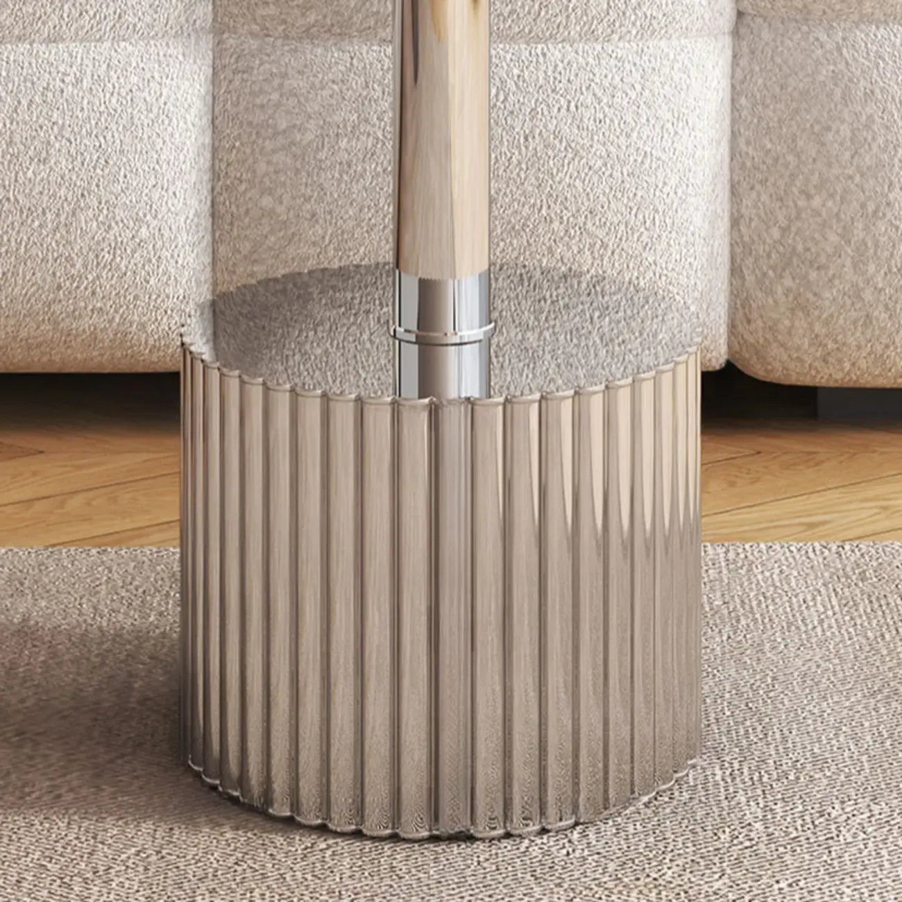 Table basse ronde moderne en verre imperméable avec piètement argenté