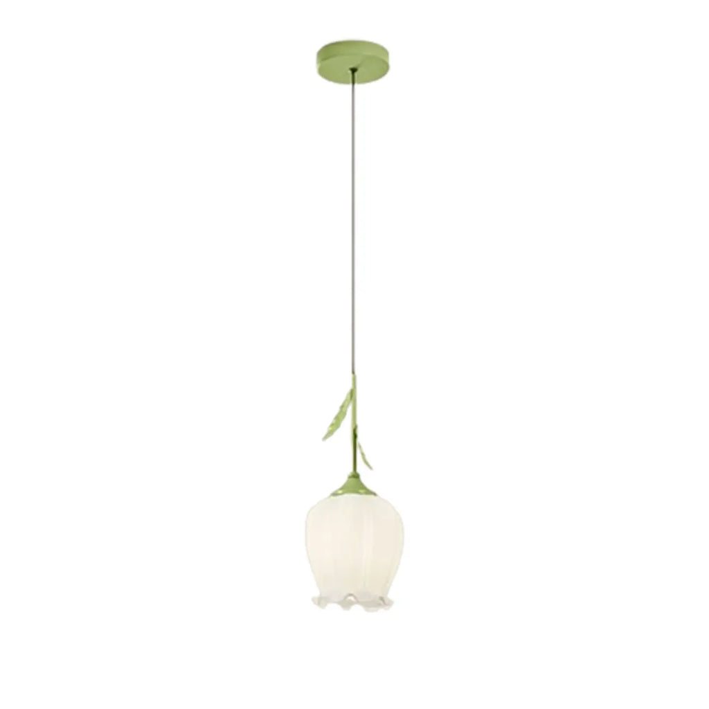 Lampe de chevet enfant, suspension tulipe en verre blanc