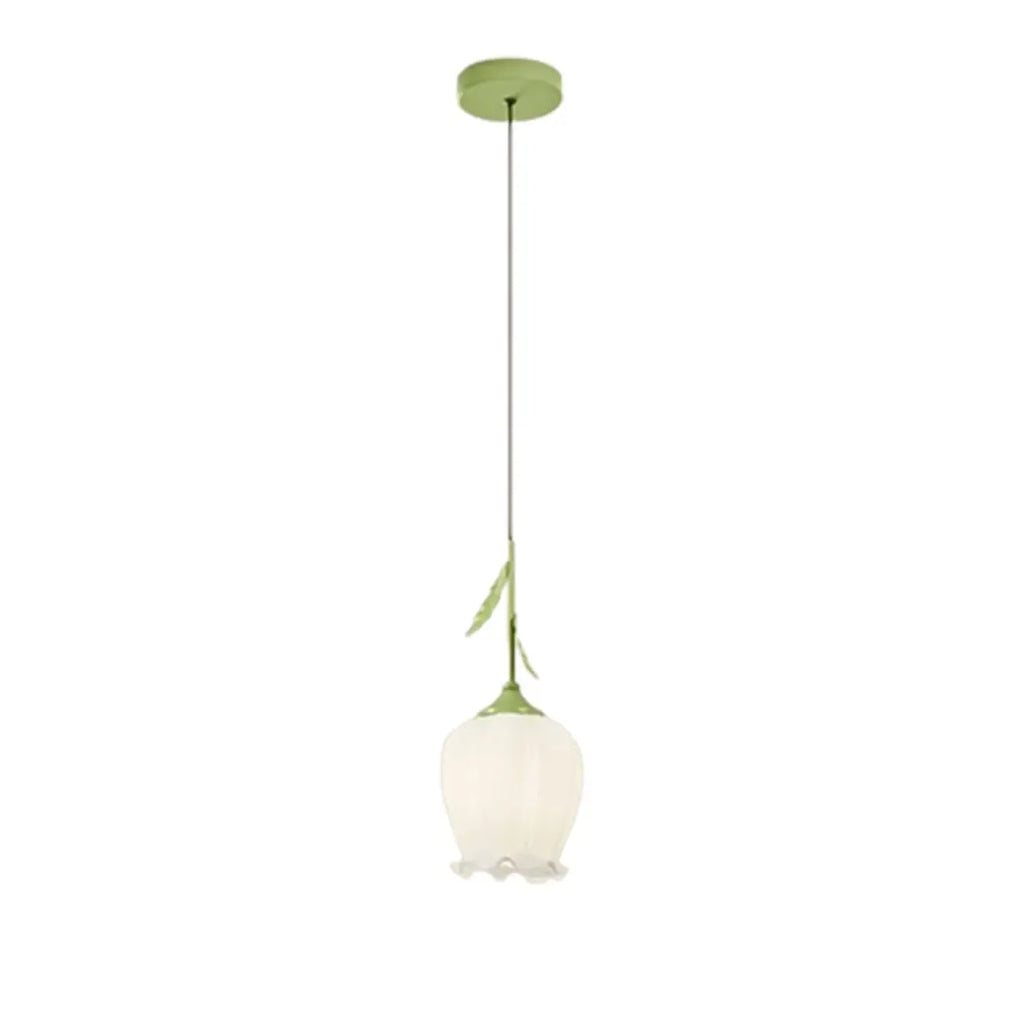 Lampe de chevet enfant, suspension tulipe en verre blanc