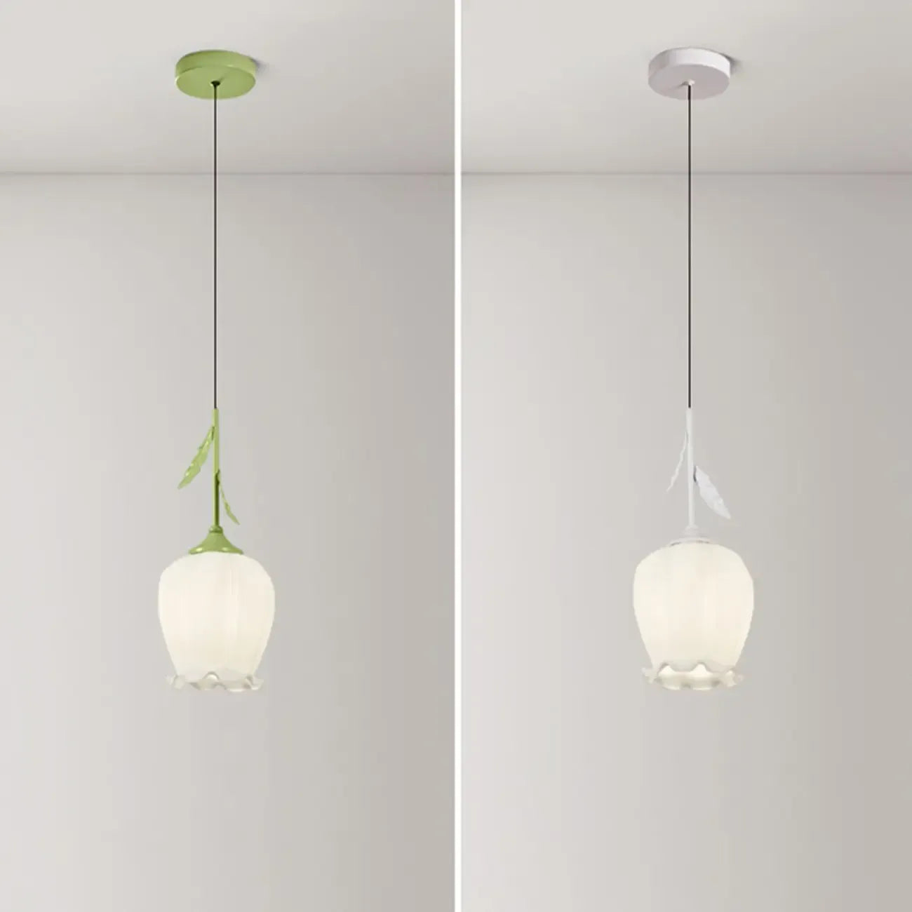 Lampe de chevet enfant, suspension tulipe en verre blanc