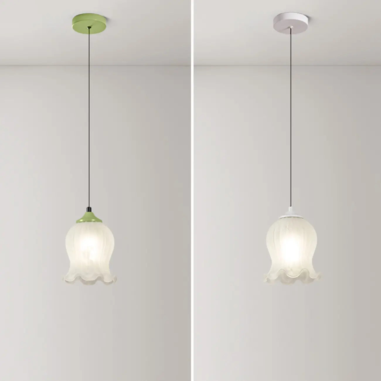 Lampe de chevet enfant, suspension tulipe en verre blanc