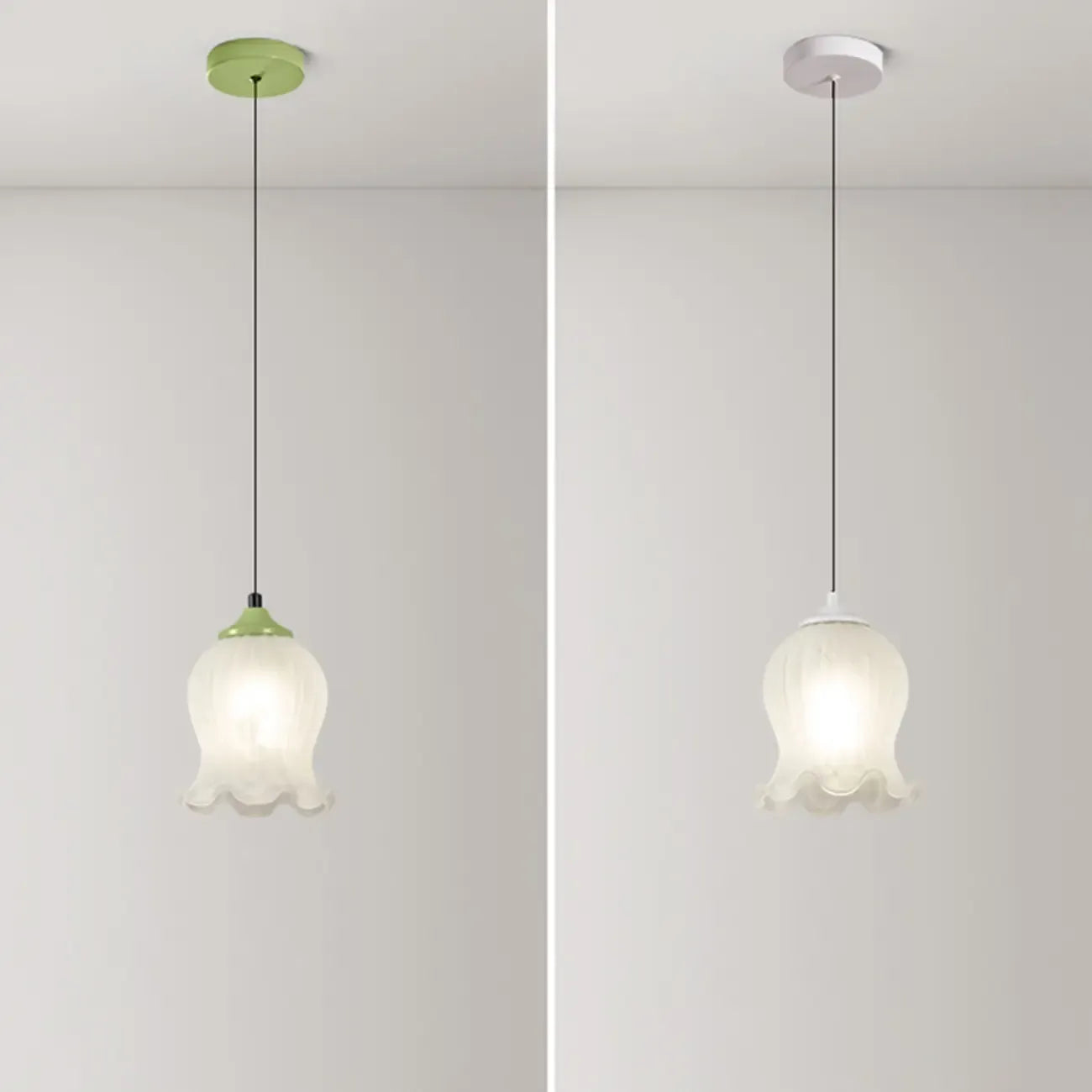 Lampe de chevet enfant, suspension tulipe en verre blanc