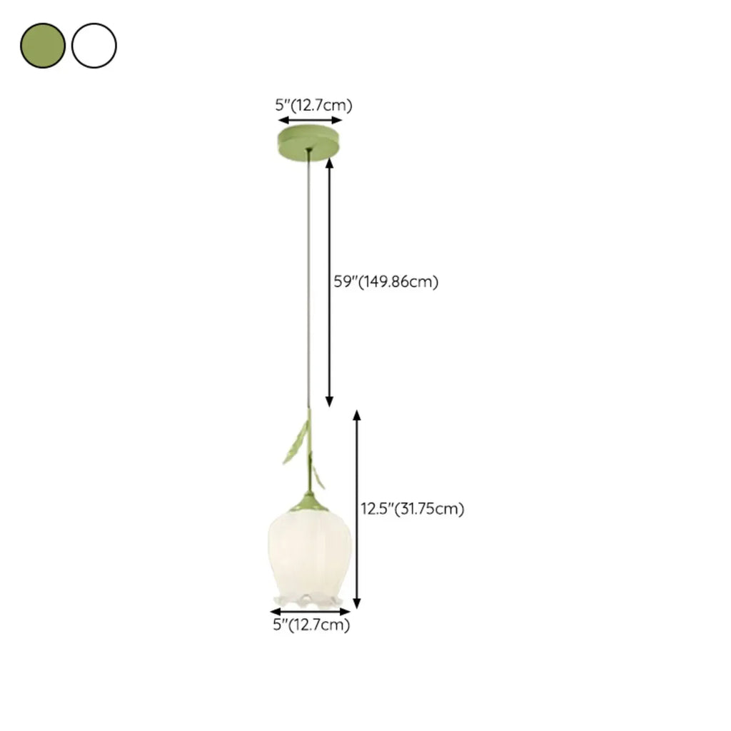 Lampe de chevet enfant, suspension tulipe en verre blanc