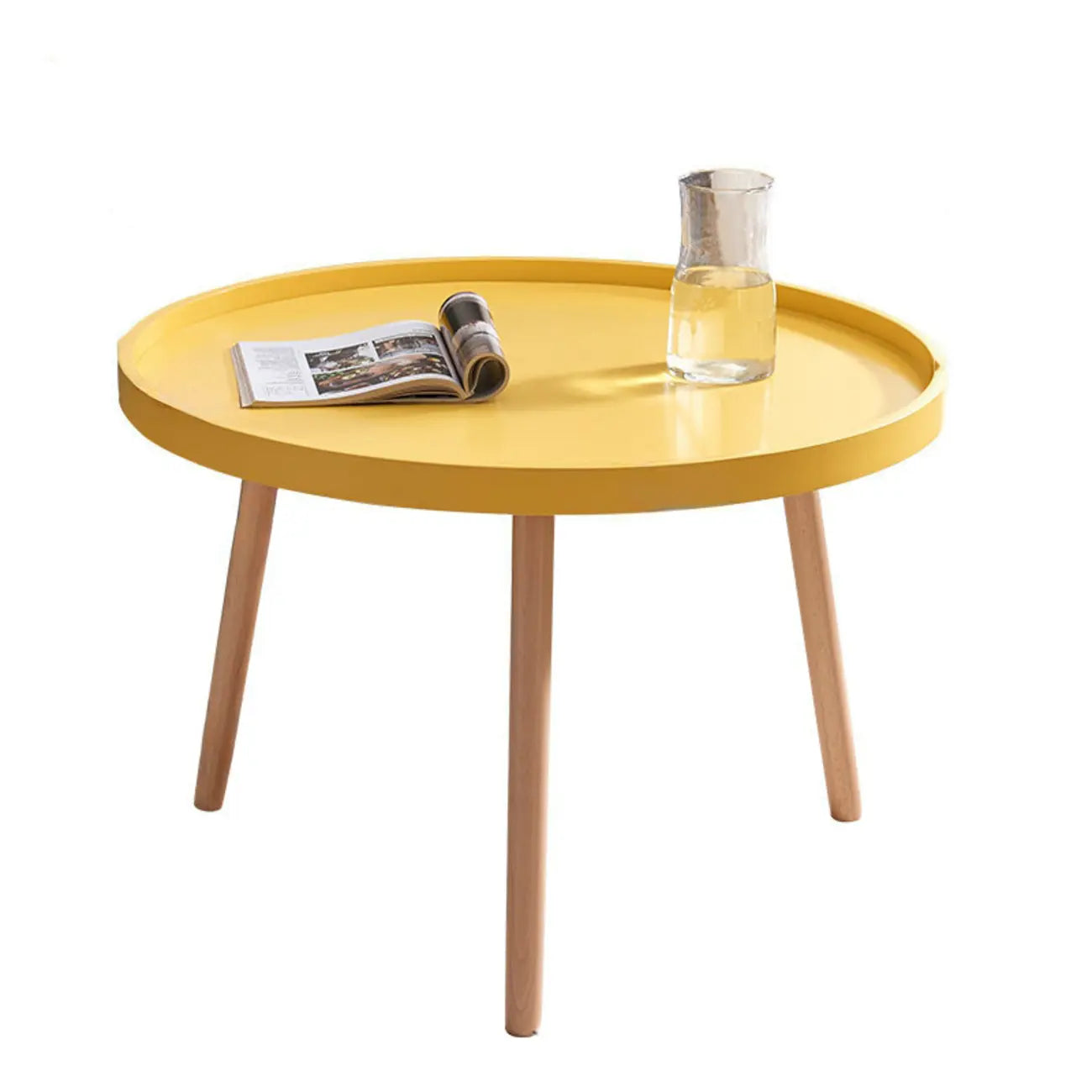 Table basse ronde moderne imperméable avec trois pieds en bois