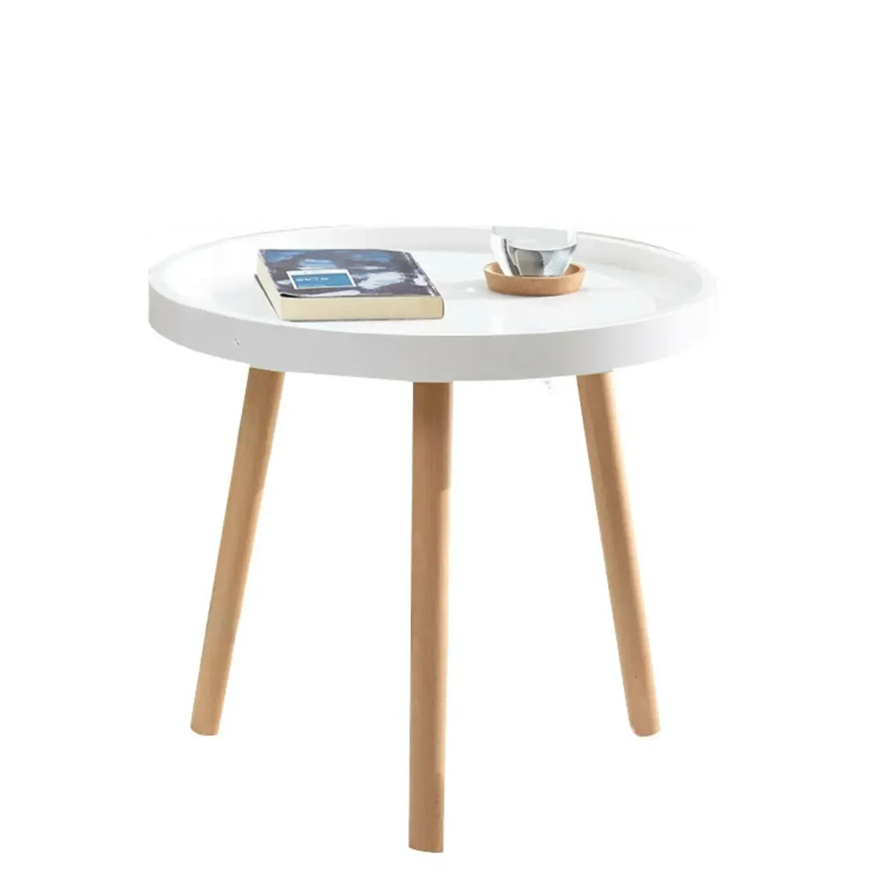 Table basse ronde moderne imperméable avec trois pieds en bois