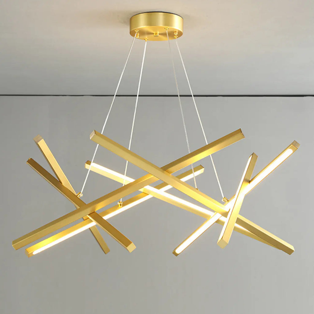 Lustre LED linéaire moderne au design géométrique en métal