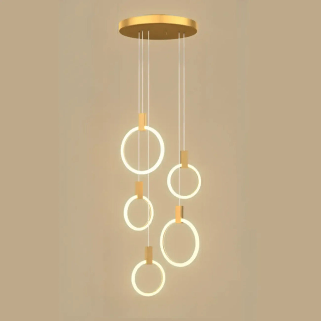 Suspension LED dorée personnalisable pour escalier