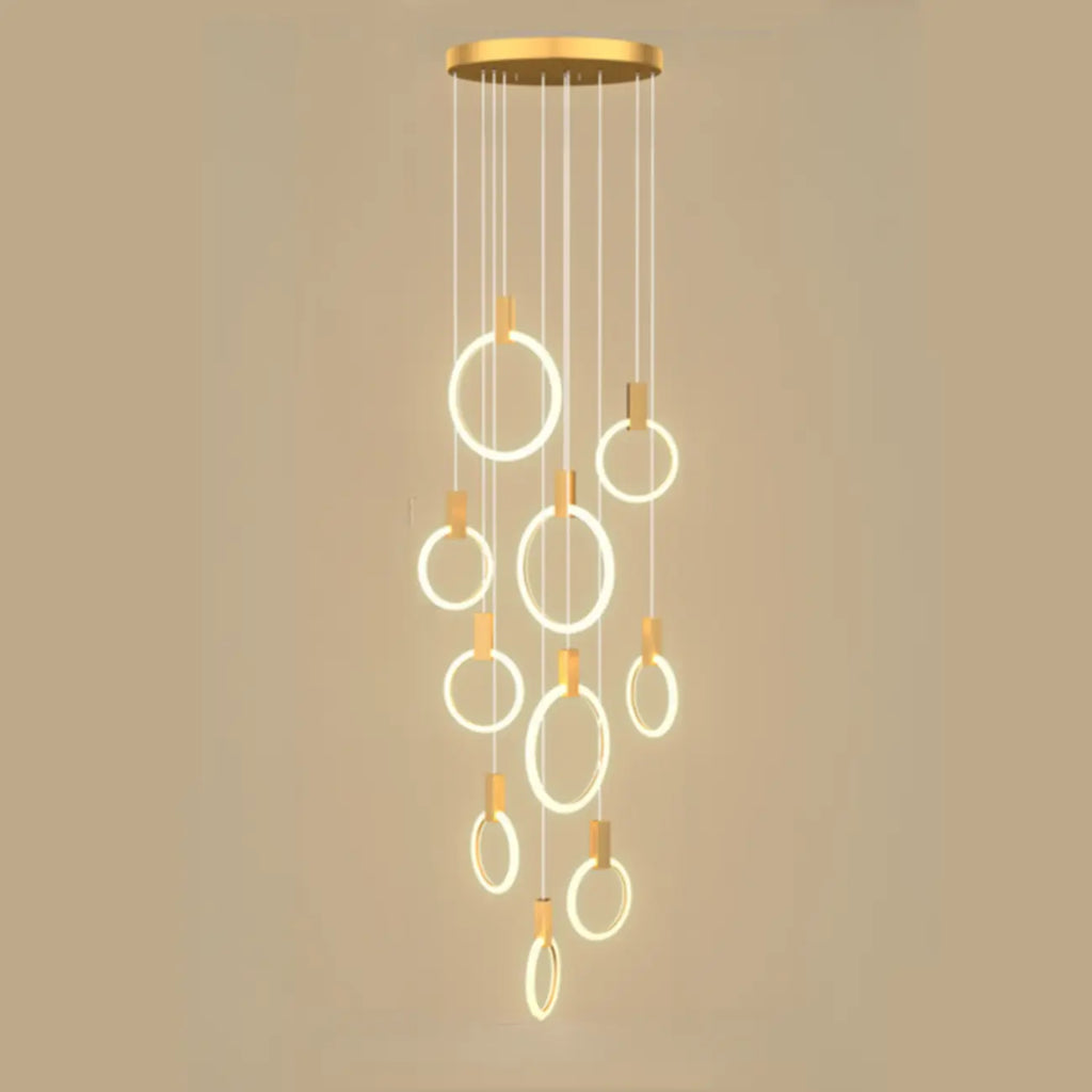 Suspension LED dorée personnalisable pour escalier