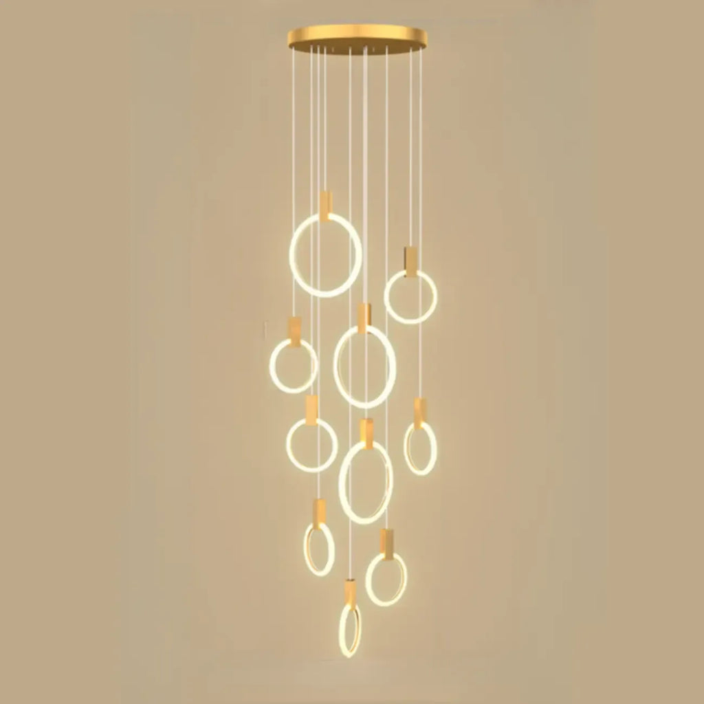 Suspension LED dorée personnalisable pour escalier