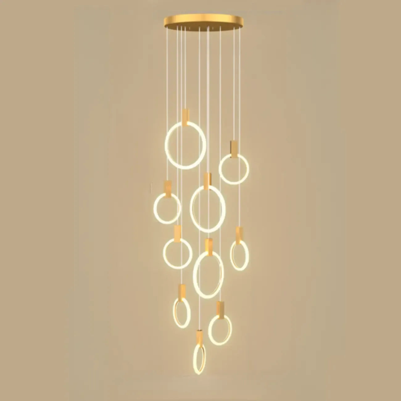 Suspension LED dorée personnalisable pour escalier