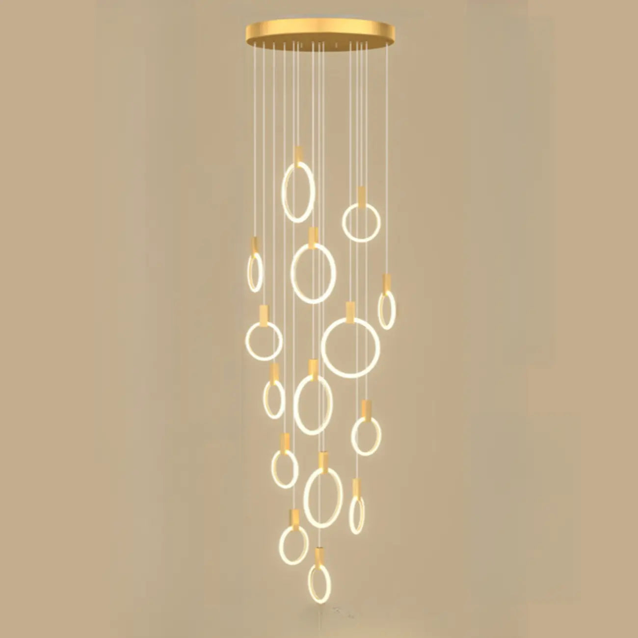 Suspension LED dorée personnalisable pour escalier