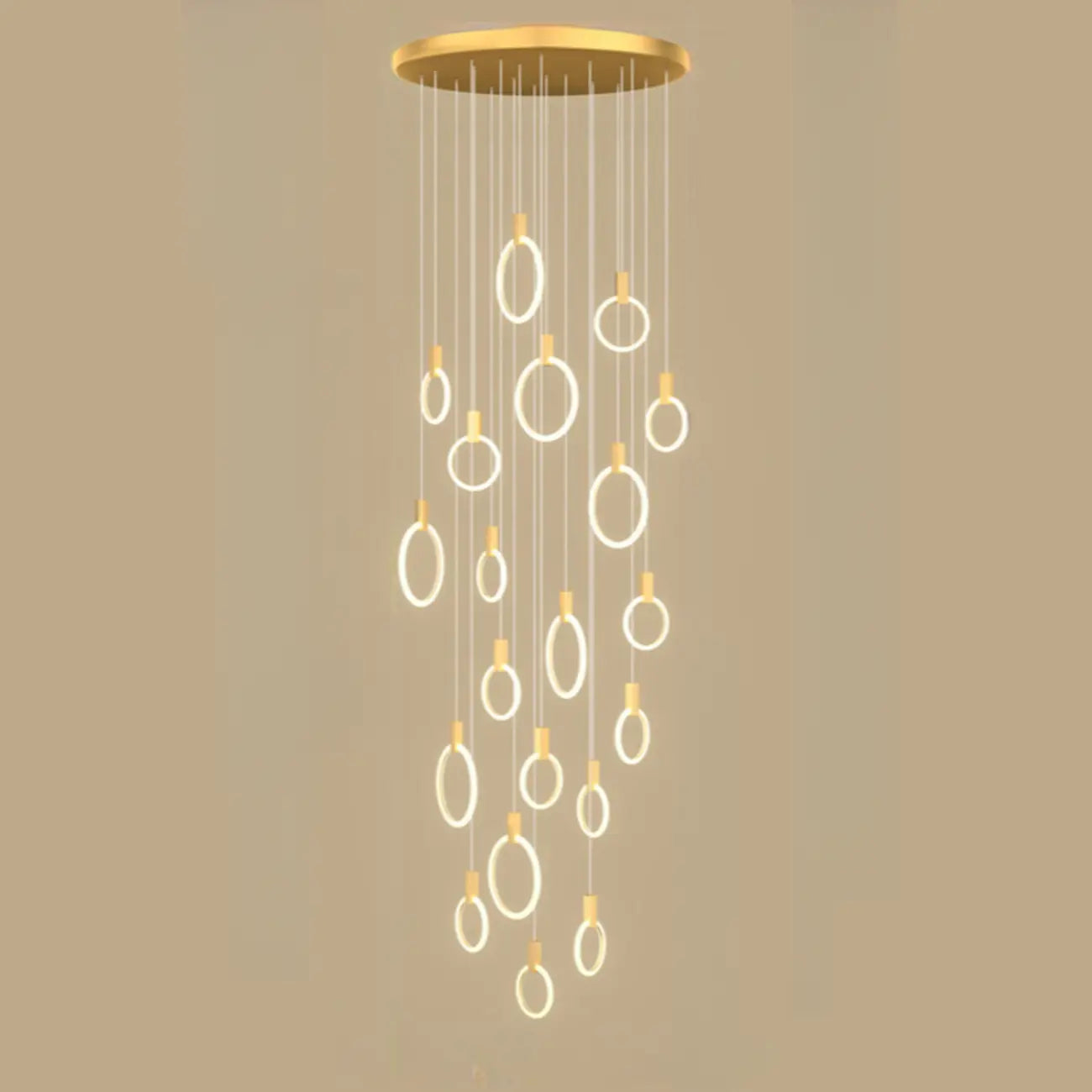 Suspension LED dorée personnalisable pour escalier