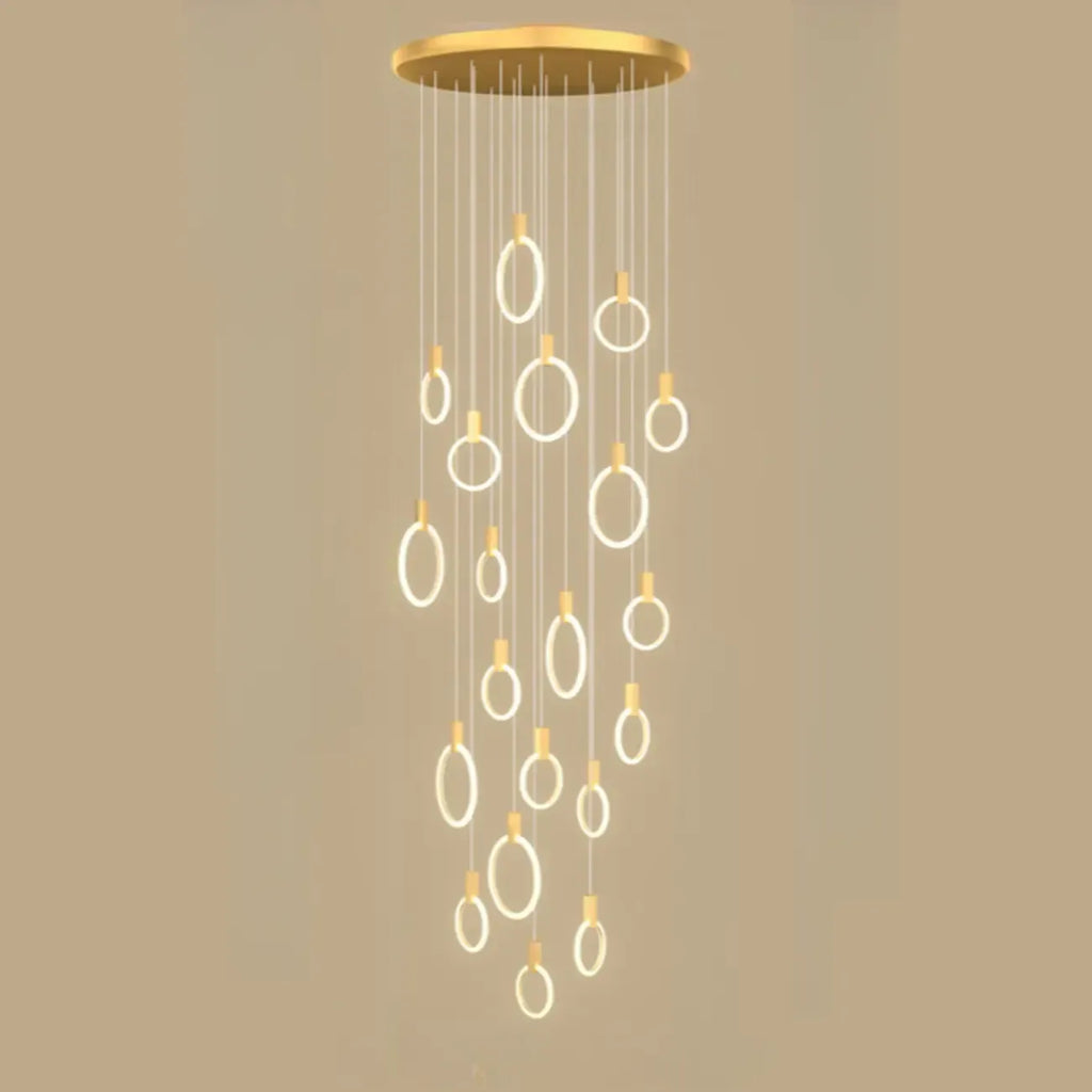 Suspension LED dorée personnalisable pour escalier