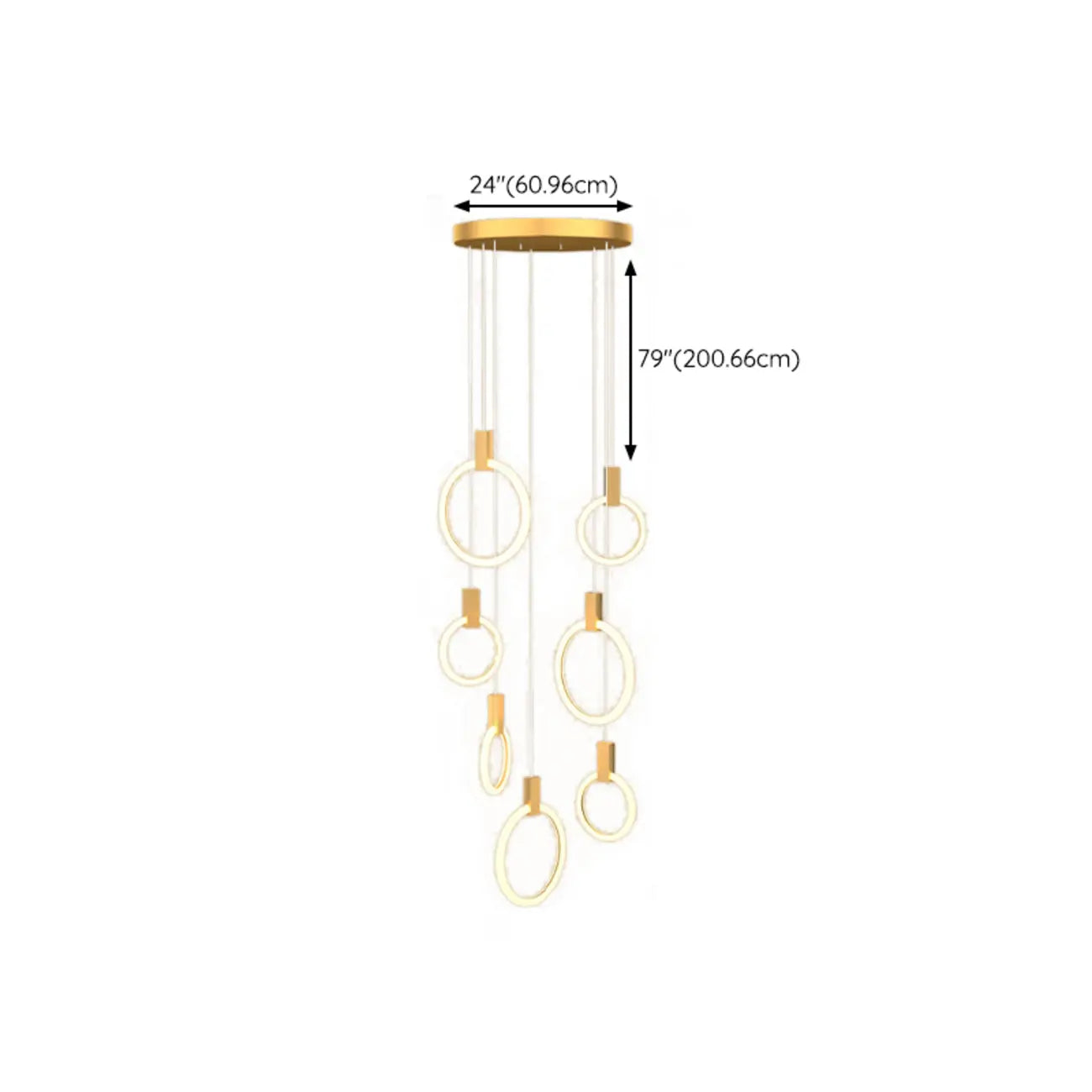 Suspension LED dorée personnalisable pour escalier