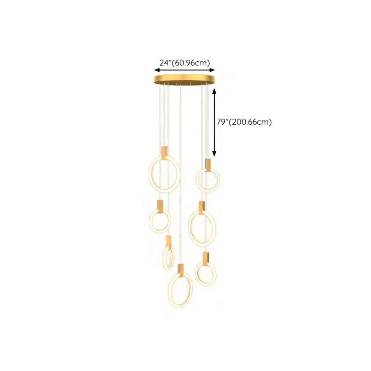 Suspension LED dorée personnalisable pour escalier