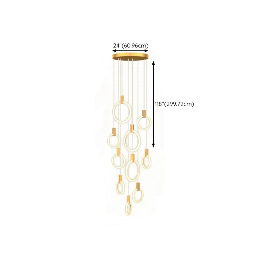 Suspension LED dorée personnalisable pour escalier