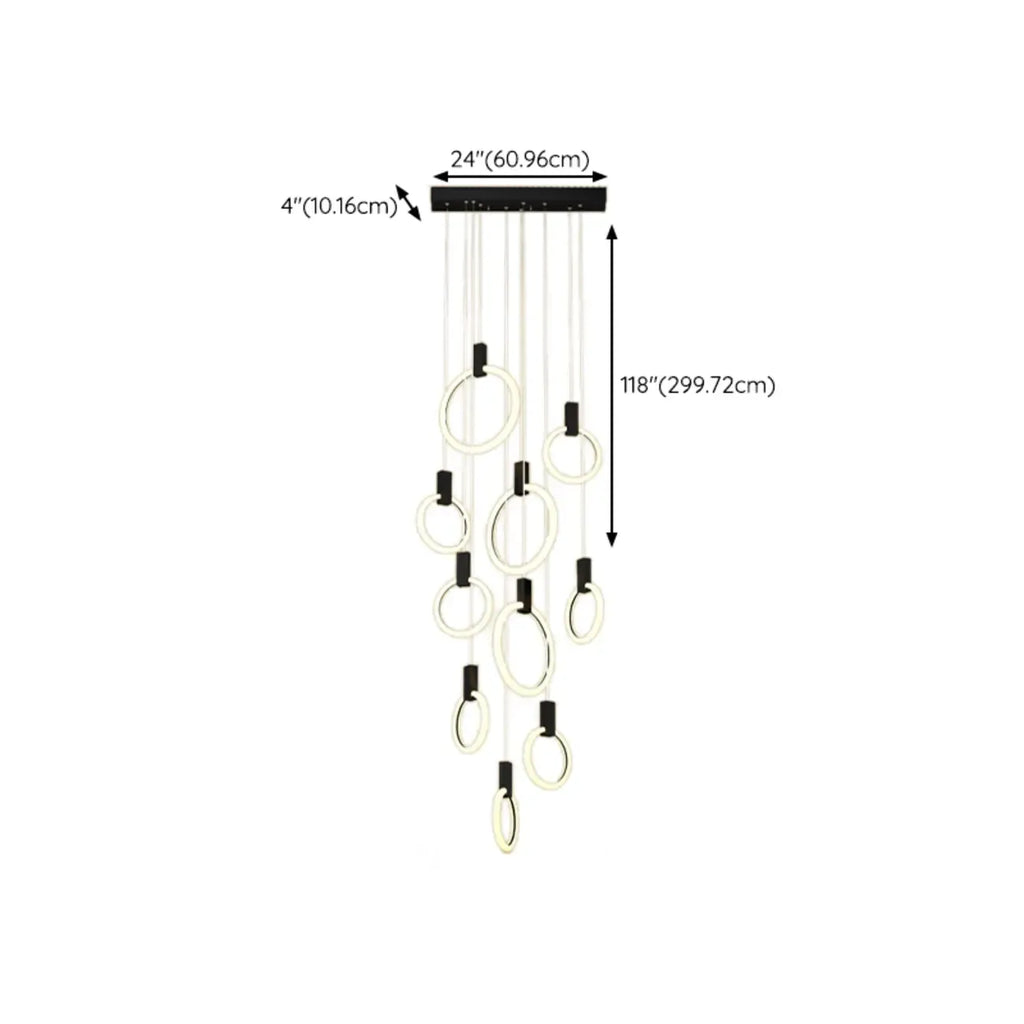 Suspension LED dorée personnalisable pour escalier