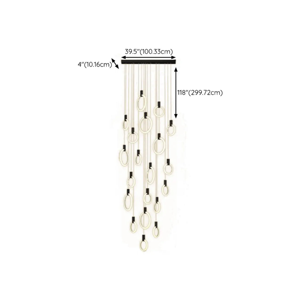 Suspension LED dorée personnalisable pour escalier