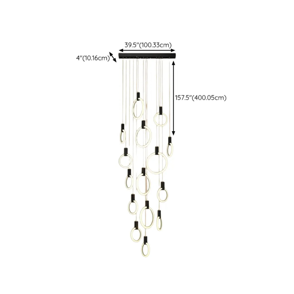 Suspension LED dorée personnalisable pour escalier