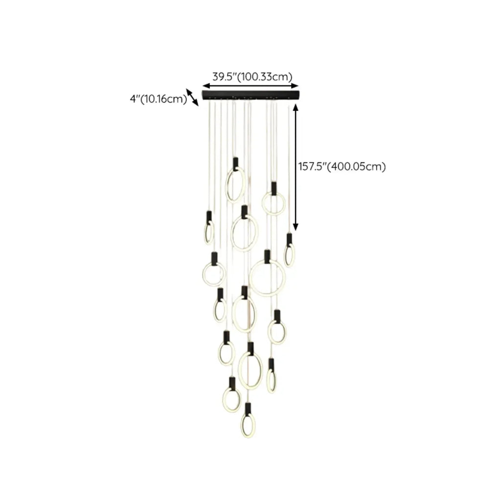 Suspension LED dorée personnalisable pour escalier