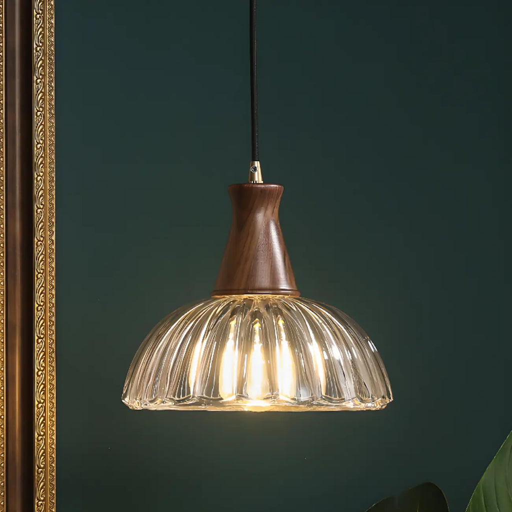 Suspension vintage en verre cannelé brun