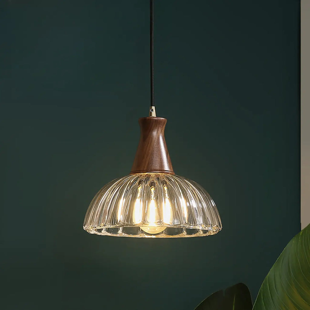 Suspension vintage en verre cannelé brun