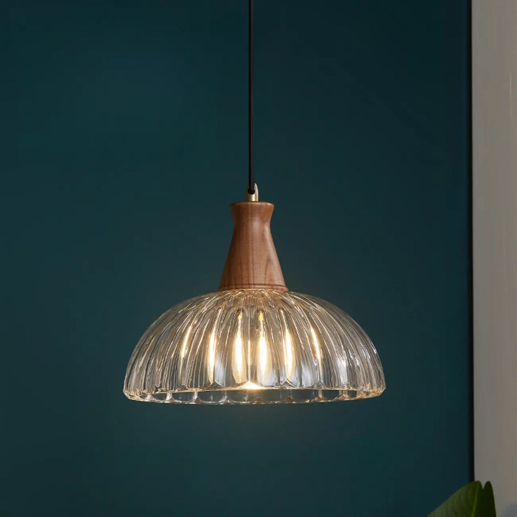 Suspension vintage en verre cannelé brun