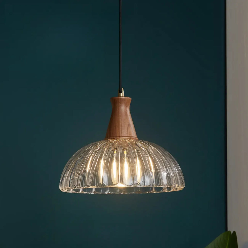 Suspension vintage en verre cannelé brun