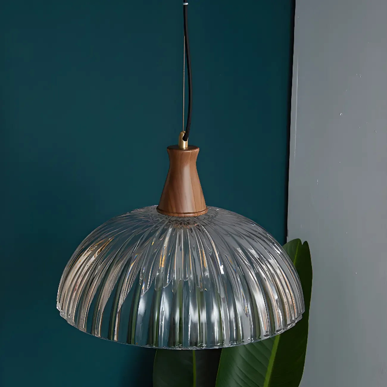 Suspension vintage en verre cannelé brun