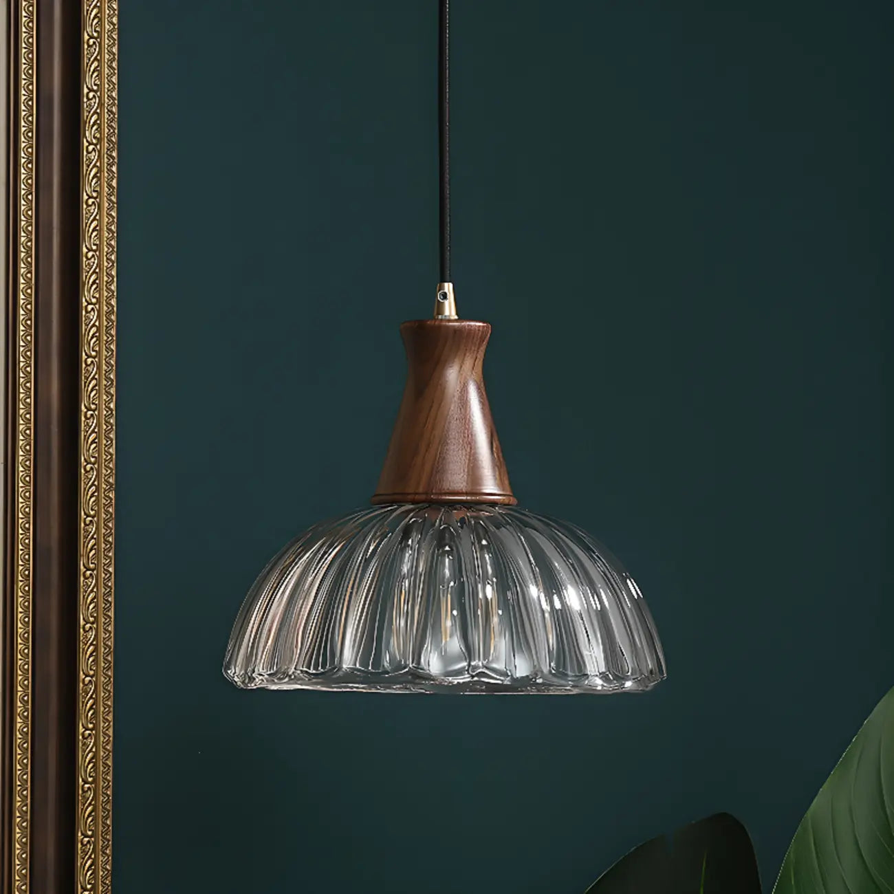 Suspension vintage en verre cannelé brun