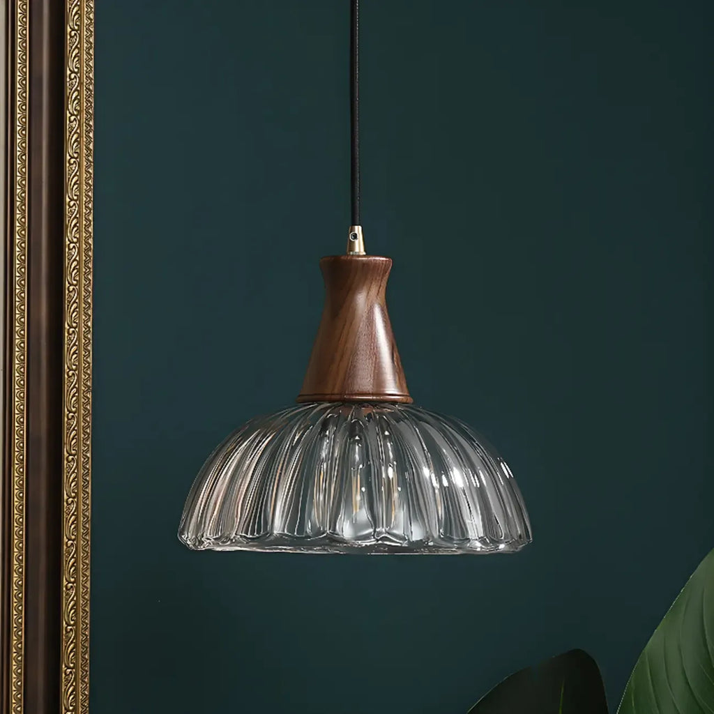 Suspension vintage en verre cannelé brun